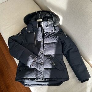 Moose Knuckles Midnight Puffer Jacket with Fur Trim